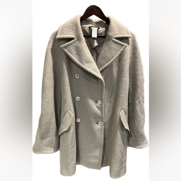 Les Copains Blue Beige Winter Coat Wool Blend Size 42 - Picture 2 of 9